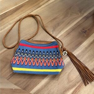 Tory Burch Blue and Red Embroidered Crossbody Bag